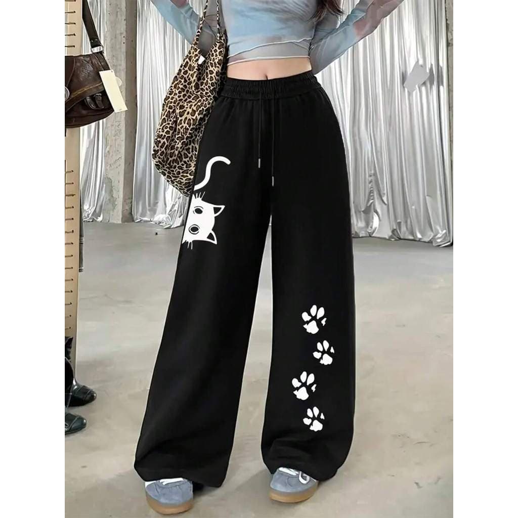 Calça Feminina Pantalona Tendencia Moda Cate Gatinho Fofo Patinhas Estiloso Versatil