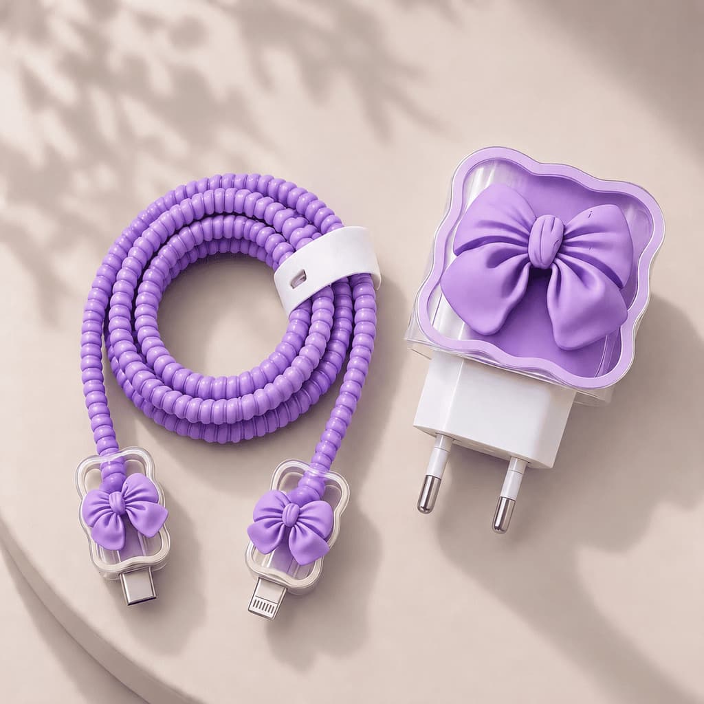 Protetor para Fonte USB Tipo C com Capa, Espiral e Protetores de Ponta