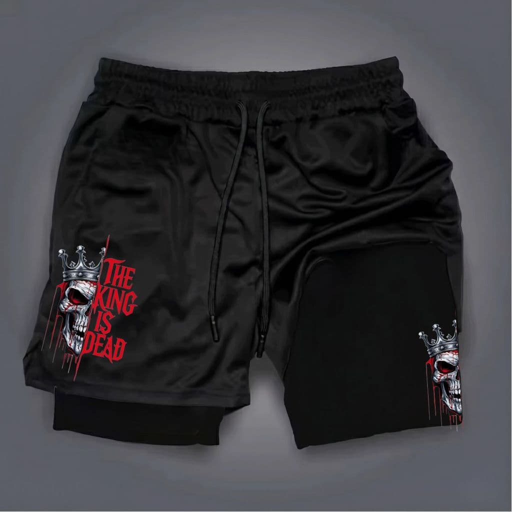 Shorts Bermuda 2 em 1 Estampa The King is Dead Para Academia treino e corrida hard muay thai jiu jitsu