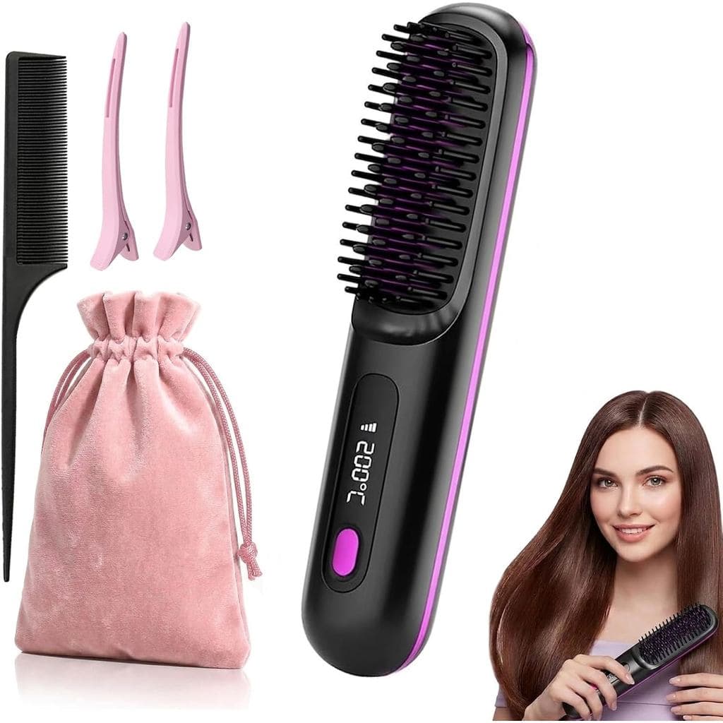 Escova de Cabelo Nucelia para Cabelos Curtos - Escova Alisadora de Cabelo Sem Fio 2026 Atualizada com 3 Configurações, E