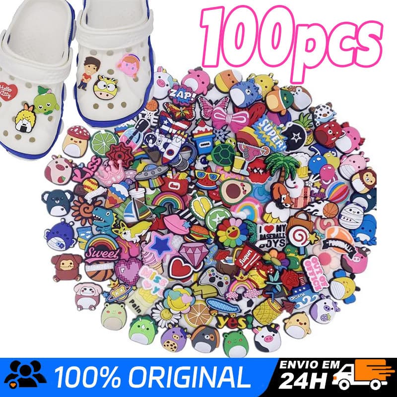Kit 100 Pins Para Crocs Charms De PVC Macio Decoração Criativa Modelos Variados Pronta Entrega