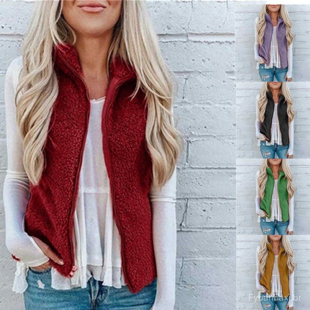 2024 Cross-Border outono inverno europeu americano bolso zíper feminino superior colete de pelúcia jaqueta.