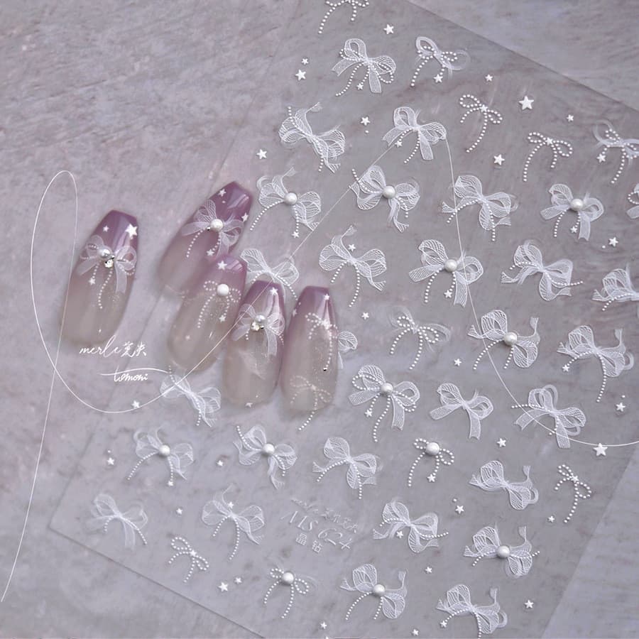 Adesivos de Unha Cristal Diamante Pérola Padrão de Renda Laço Decorações DIY Versátil Diário Fada