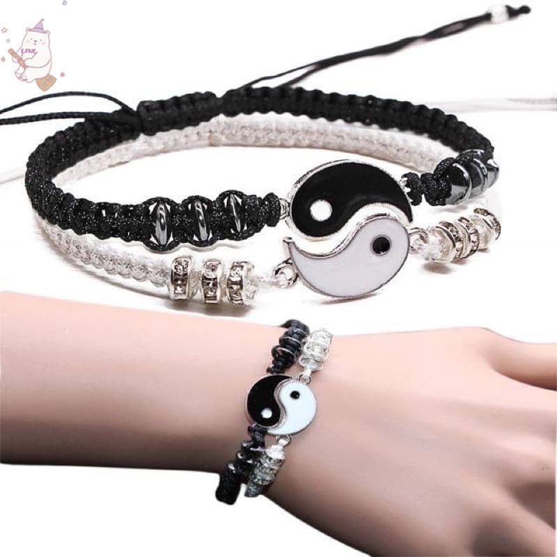 Conjunto De Pulseira De Corda Yin Yang Preto E Branco Para Casais Combinando Joias De Amizade