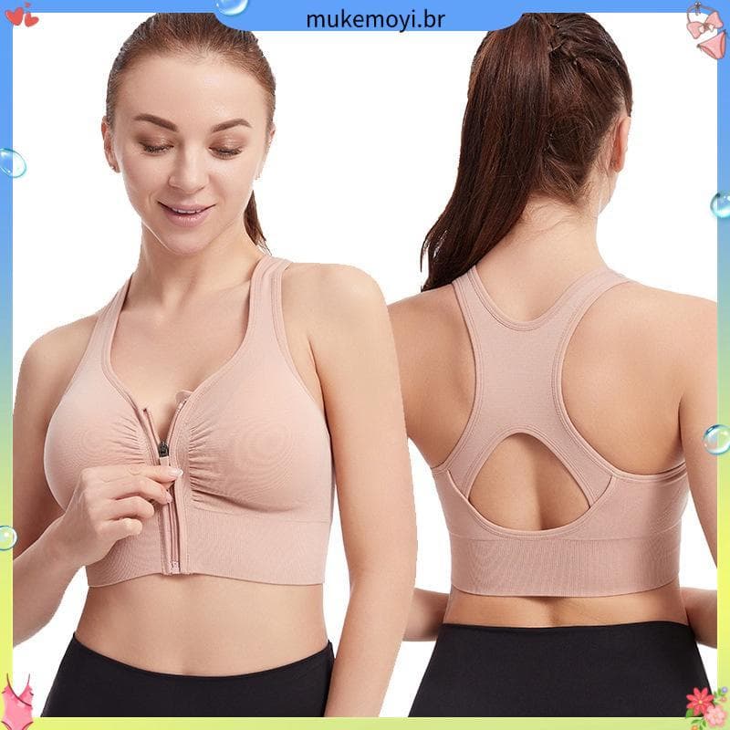 Push-up À Prova De Choque Plus Size Yoga Fitness Esportes Braço Bea uty Zíper Frontal Traseiro