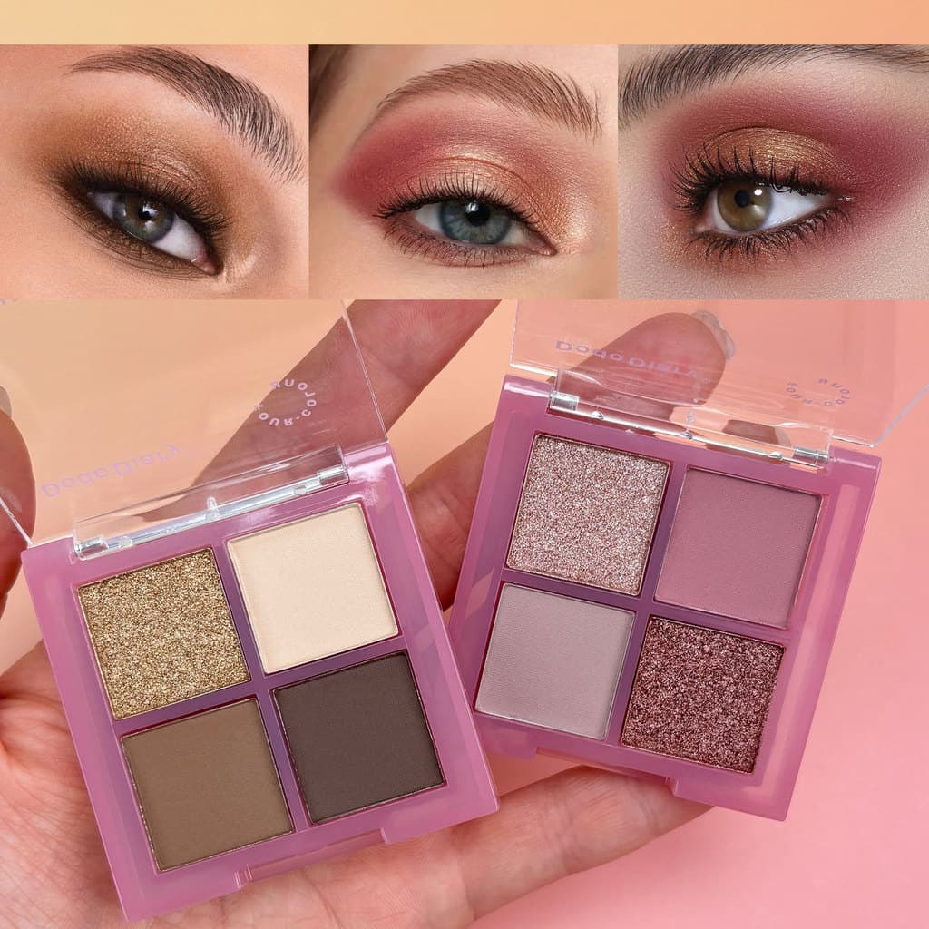 Paleta De Sombras De 4 Cores Shimmer Earth Tone Roxo Glitter Maquiagem Para Os Olhos