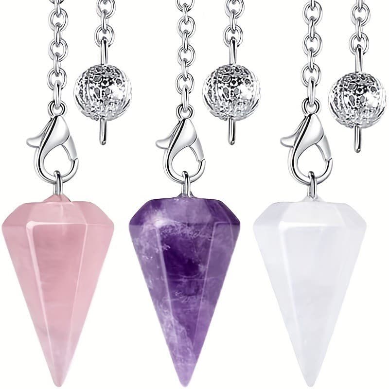 3pc pedra Natural colorido cristal coluna Hexagonal pêndulo cônico pingente colar nicho Cone Design KHCR