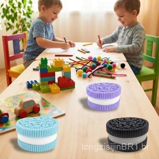 Pacote com 4 Brinquedos Sensoriais de Apertar em Forma de Biscoito Taba para Crianças e Adultos, Alívio de Estresse, Lem