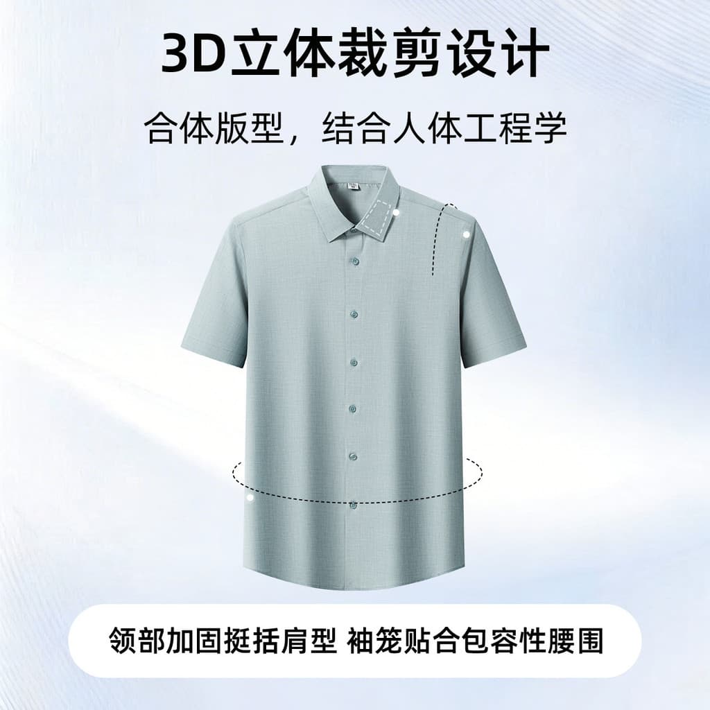 Camisa de manga curta masculina Modal de verão seda amoreira Anti-rugas profissional de negócios masculino