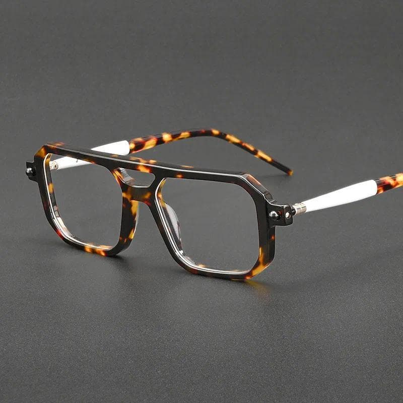 Óculos de acetato com armação de dupla viga, óculos ópticos quadrados premium estilo piloto para mulheres e homens. I7GI