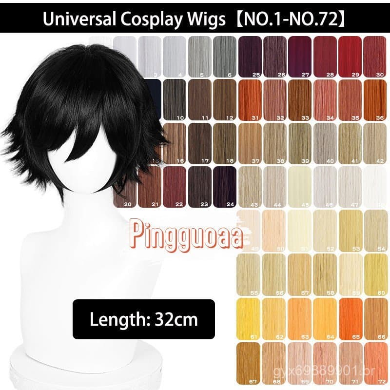 Peruca Curta Universal de 32CM com Cabelo Sintético Resistente ao Calor para Cosplay 1-72