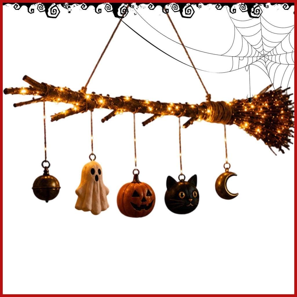 Vassoura De Halloween Assustador Engraçado Sazonal Montagem Na Parede Decoração Do Quarto Bruxa Adereços Para Casa pomer