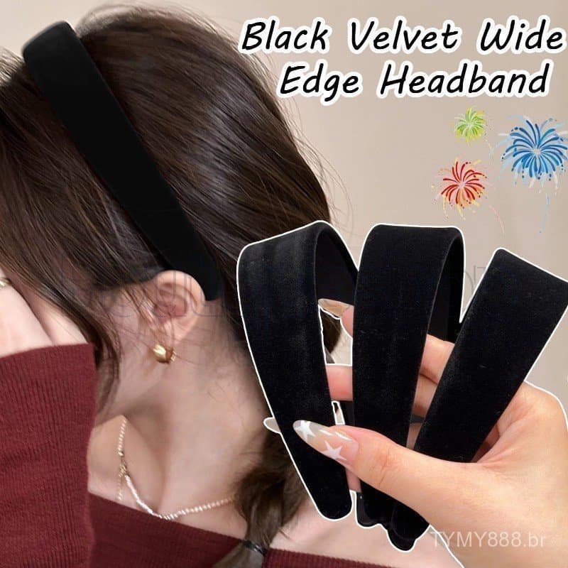 Acessório de cabeça de veludo preto com aba larga – elegante, estilo coreano INS, estilo Y2K, adequado para mulheres, me