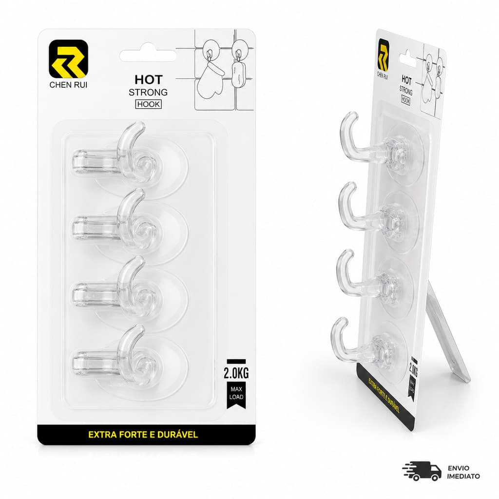 Kit 4 Ganchos Adesivos Transparentes Extra Forte Suporta até 2kg Sem Furar Parede Multiuso Banheiro Cozinha Quarto