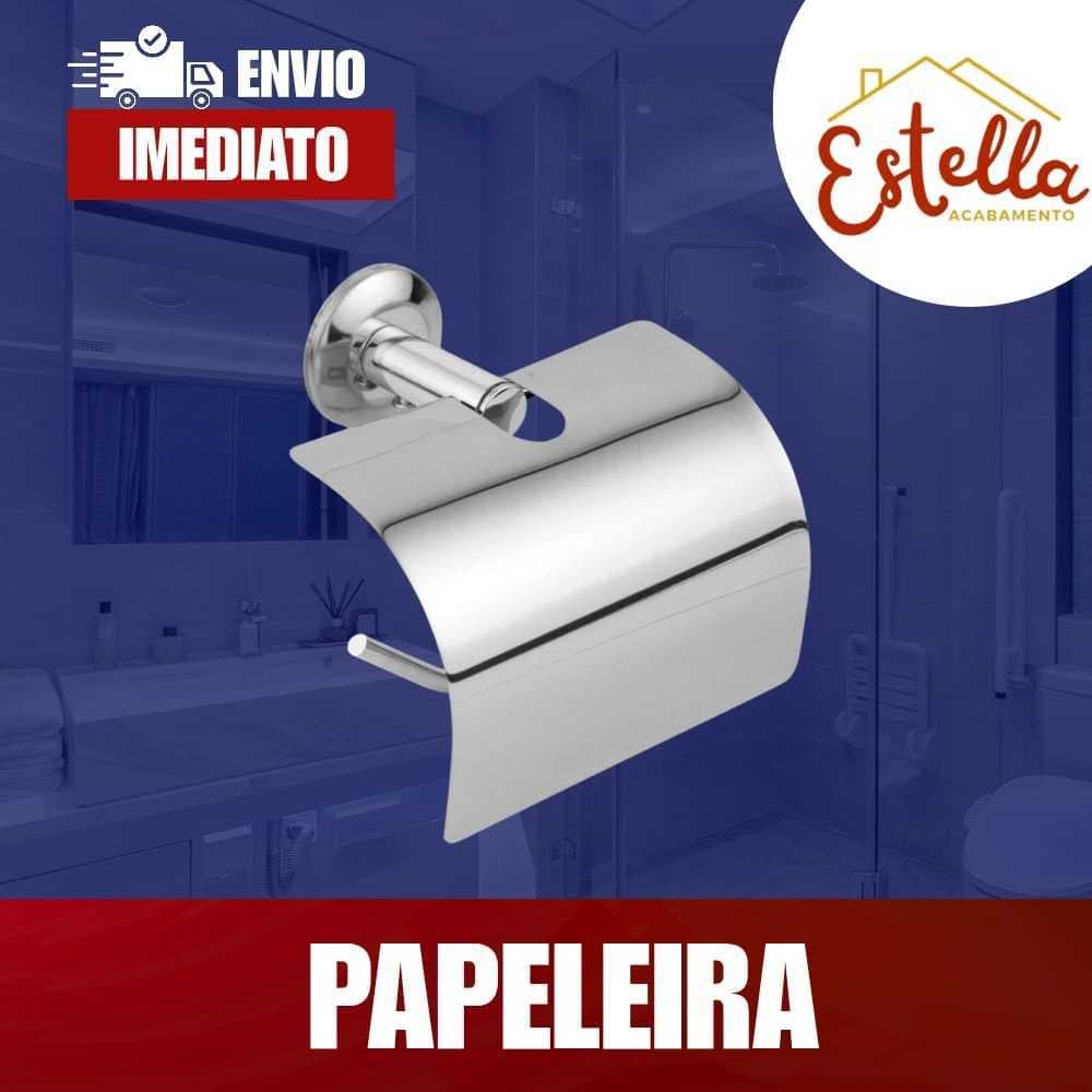 Suporte Papeleira Banheiro Porta Papel Higiênico Com Tampa Acabamento Cromado