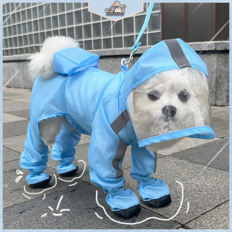 Capa de chuva de peça única para cães｜À prova d'água e à prova de vento, com coberturas para os pés e sapatos, para pass