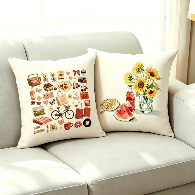 Almofada Decorativa 45*45cm Linho Estampa Coleção Vintage Girassol Decoração (0211-0220)