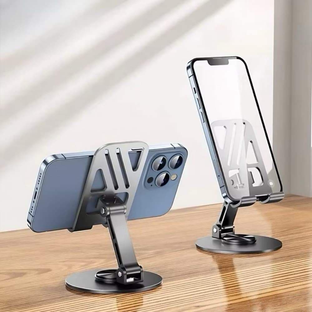 Suporte de Mesa em Alumínio Base Giratória 360 Graus Regulável para Celulares e Tablets