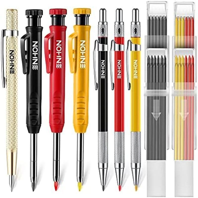 Enhon 6 Pack Lápis De Carpinteiro Com Apontador , Mecânico 36 Recargas Construção Resistente , Ferramentas De Marcenaria