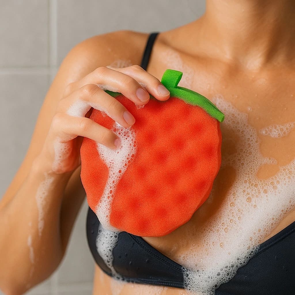 Esponja Banho Fruta Vermelha Bucha Corporal Macia Espuma Esfoliante Massagem Pele Corporal Limpeza