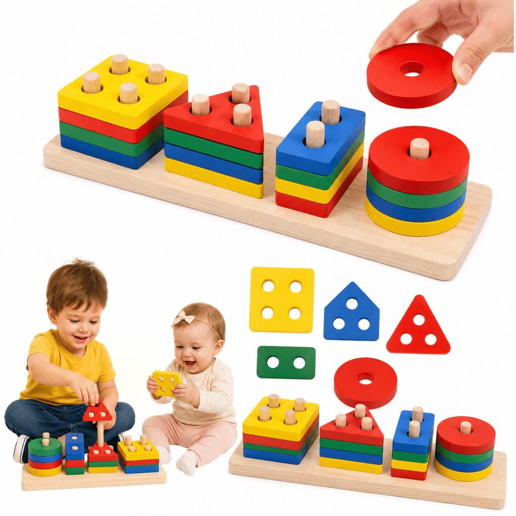 Brinquedo Encaixe Divertido Madeira Colorido Educativo Pedagógico Didático