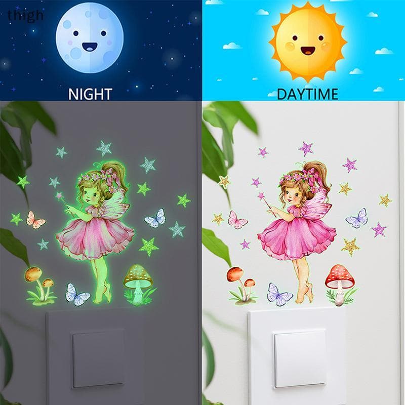 [Alta] Cogumelo Fofo De Desenho Animado , Menina , Estrelas , Borboleta , Brilha No Escuro , Interruptor Stiers , Parede
