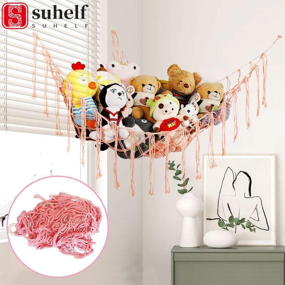 Redes De Brinquedo SUHELF , Organizador De Armazenamento Suspenso De Canto De Parede De Malha Recheada , Rede De Corda D