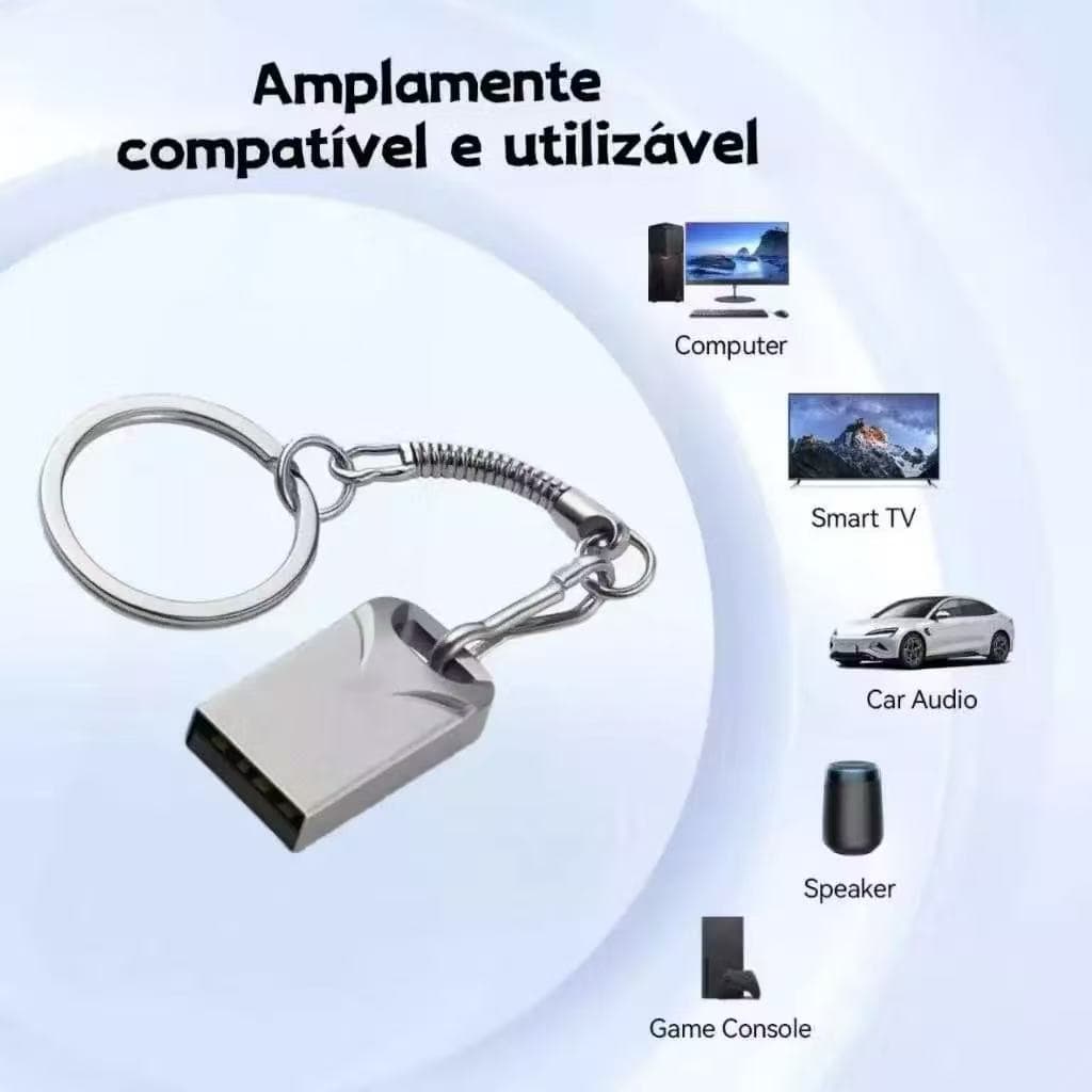 Chaveiro Metálico USB 2.0 8GB 🔑💾 com 3mil Músicas Misturados para CAIXA DE SOM