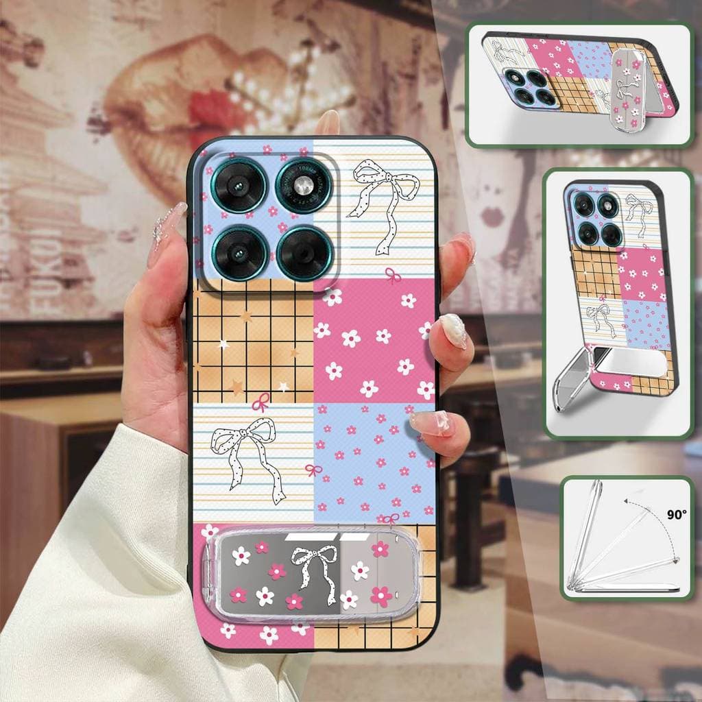 Capa De Telefone Fofa Com Design De Moda Para MOTO G67/G77 Macia Antipoeira Espelho De Maquiagem Bordado Kickstand Anti-