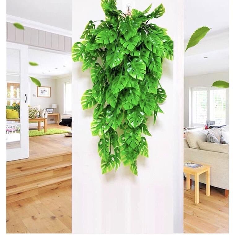 2 Pendente Artificial Costela de Adão Verde Folhagem Caída Artificial Folha Arranjo De Parede Enfeite Decorativos
