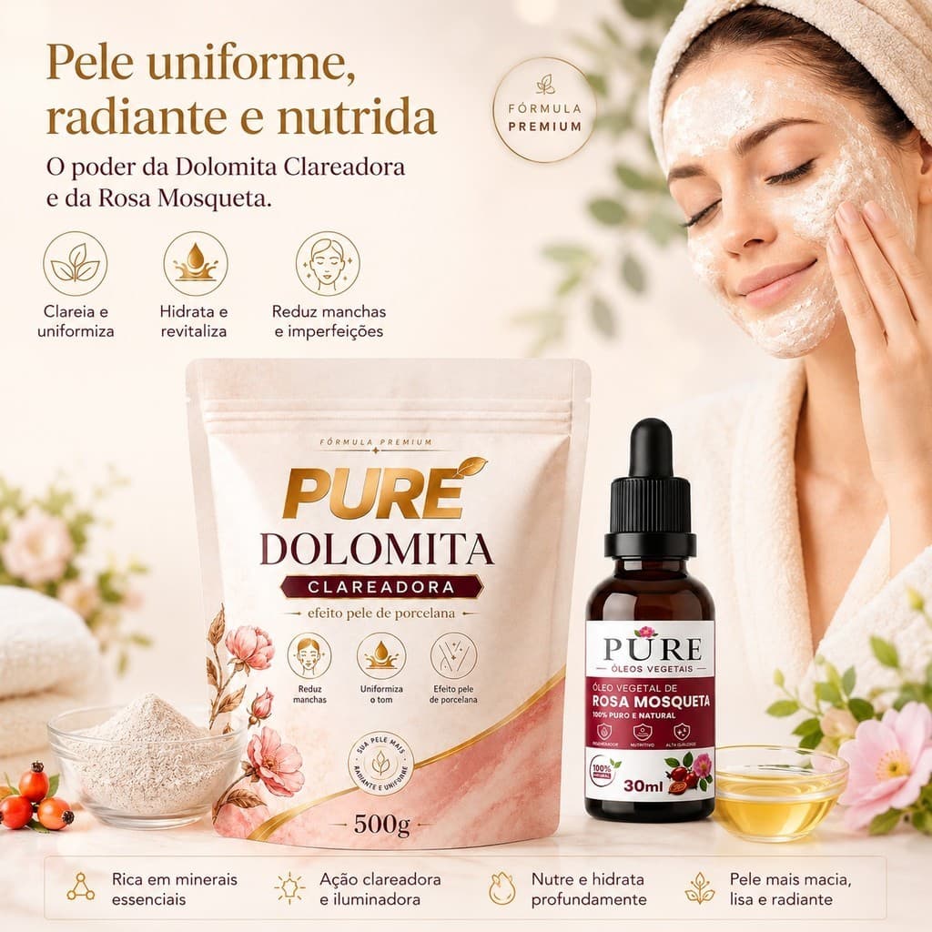 Dolomita Clareadora 500g + Óleo Rosa Mosqueta Rubiginosa (Super Clareador)