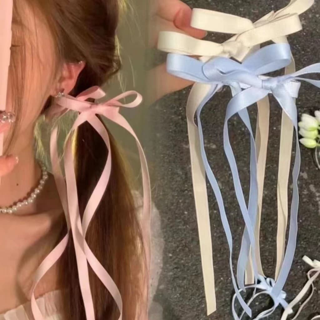 [Estoque pronto] Início da primavera Novo estilo laço trançado fita de cabelo laço de cabelo grampo de cabelo duplo rabo