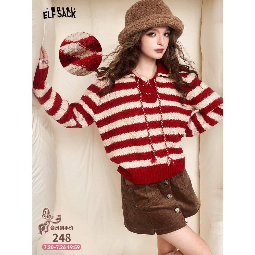 Fada bolso vermelho listrado estilo preguiçoso camisola feminina 2026 primavera balanço novo estilo estilo filha usar to
