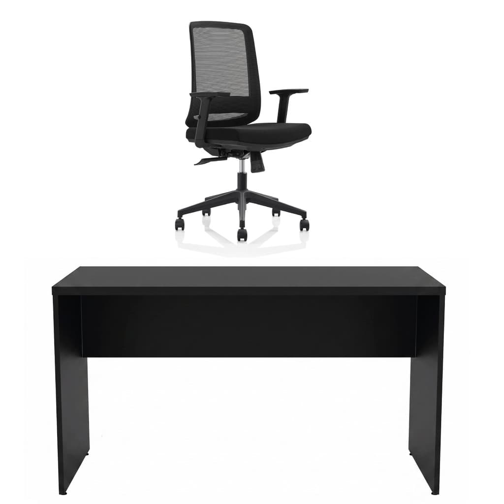 Conjunto Mesa De Escritório 1.60x60cm + Cadeira Ergonômica Sistema Syncron Pistão Classe 4