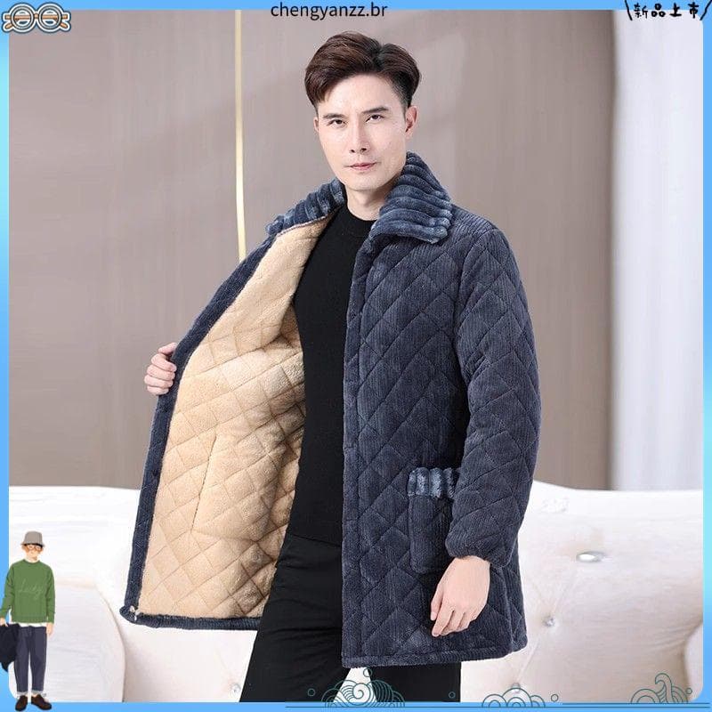 Novo estilo masculino longo algodão acolchoado jaqueta inverno lapela algodão acolchoado jaqueta velo engrossado Casual