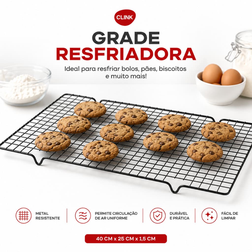 Kit 4 2 Ou 1 Peça Clink Grades Aço Inoxidável 40x25cm para Resfriar Alimentos Antiaderente Biscoitos