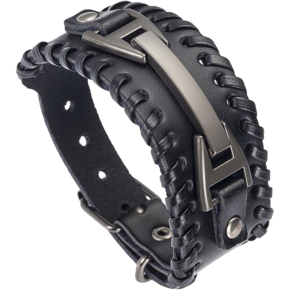 Pulseira De Couro Masculina Punk Trançada Corda Liga
