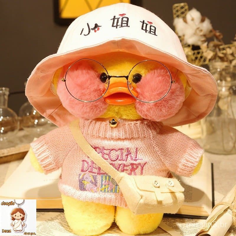 Larafan Café Pato Amarelo De Pelúcia Brinquedo Dos Desenhos Animados Kawaii Boneca Animal Travesseiro Menina Ano Novo