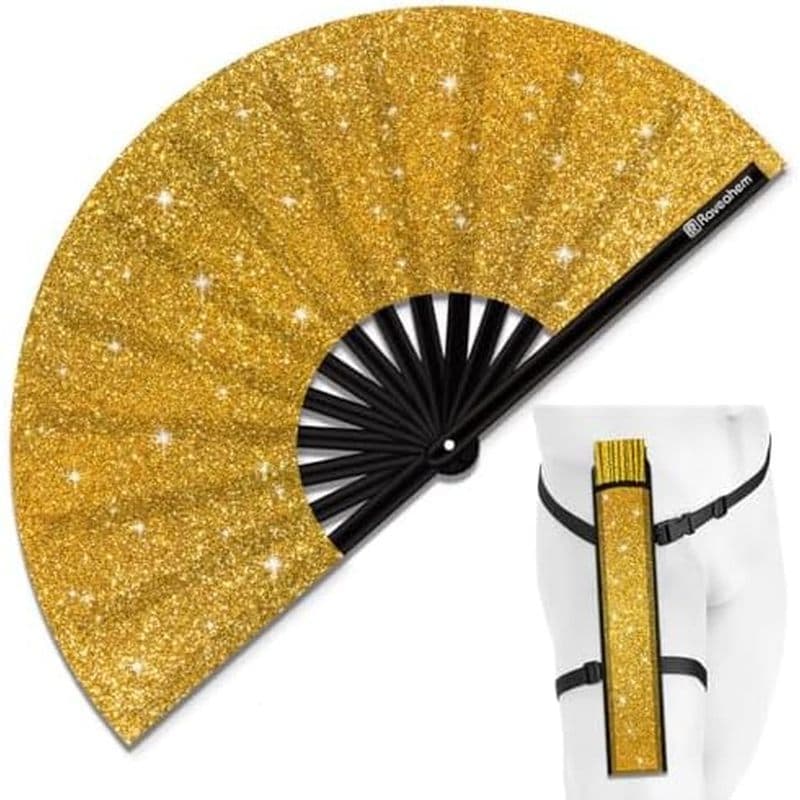 Ventilador De Mão Dobrável Grande Rave Brilhante Com Coldre , Portátil Popping Para Homens E Mulheres Dança De Festa Em