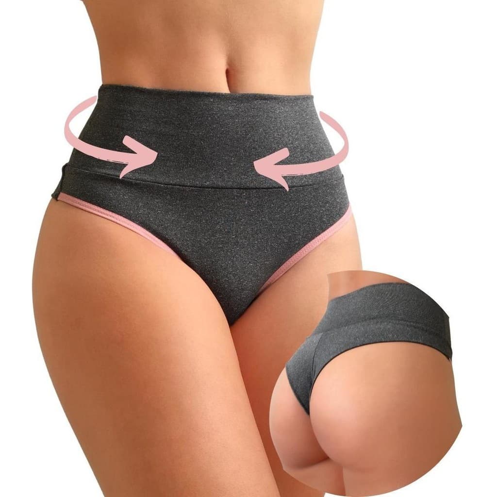 Kit 5 Calcinha Fitness Cós Alto FIO Duplo Calcinha Cinta Modeladora