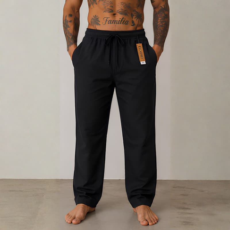 Calça De Linho Masculina Rústica Leve Bege Praia Cordão Ajustável Premium Verão Estilosa Moderna