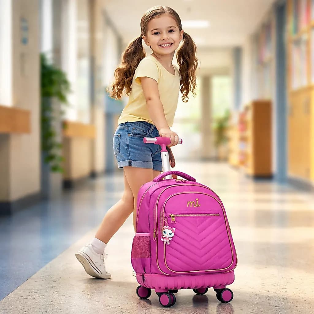 Mochila Escolar Infantil De Rodinhas 360° Com Alça Meninas