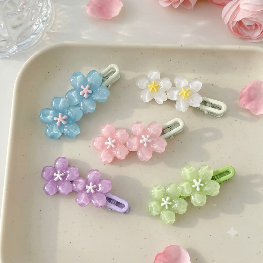 Kit 5 Presilhas de Cabelo Tic Tac com Duas Flores