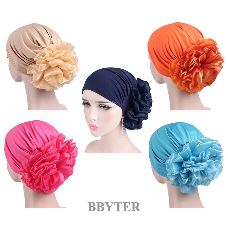 BBYTER Mulher Grande Flor Sólida Cor Casual Muçulmana Protetor Solar Muçulmano Tight Wrap Turban Cap