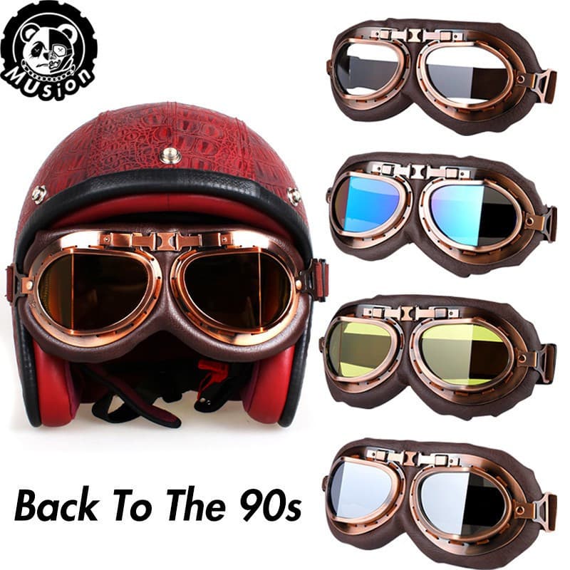 Óculos de motocicleta óculos retrô vintage clássico Moto óculos para Harley Pilot Steampunk ATV bicicleta capacete de co