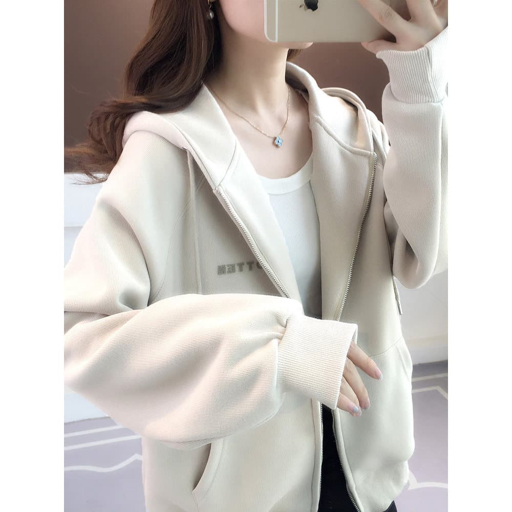 Outono feminino engrossado velo-velo-velo Cardigan moletom jaqueta feminina 2026 novo