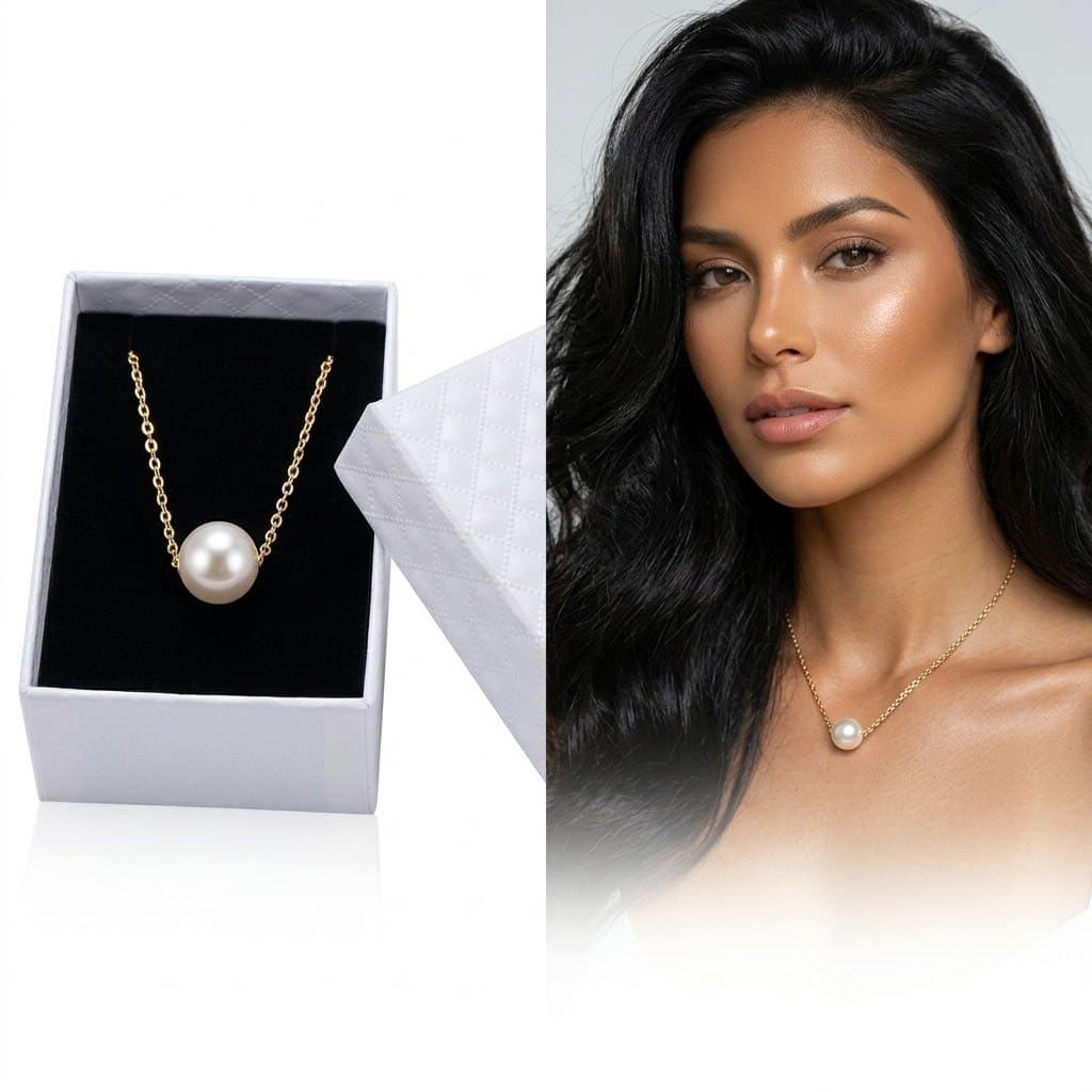 Colar Perola Solitária Minimalista Feminino Prata + Caixa para Presente Luxuosa Perfeito