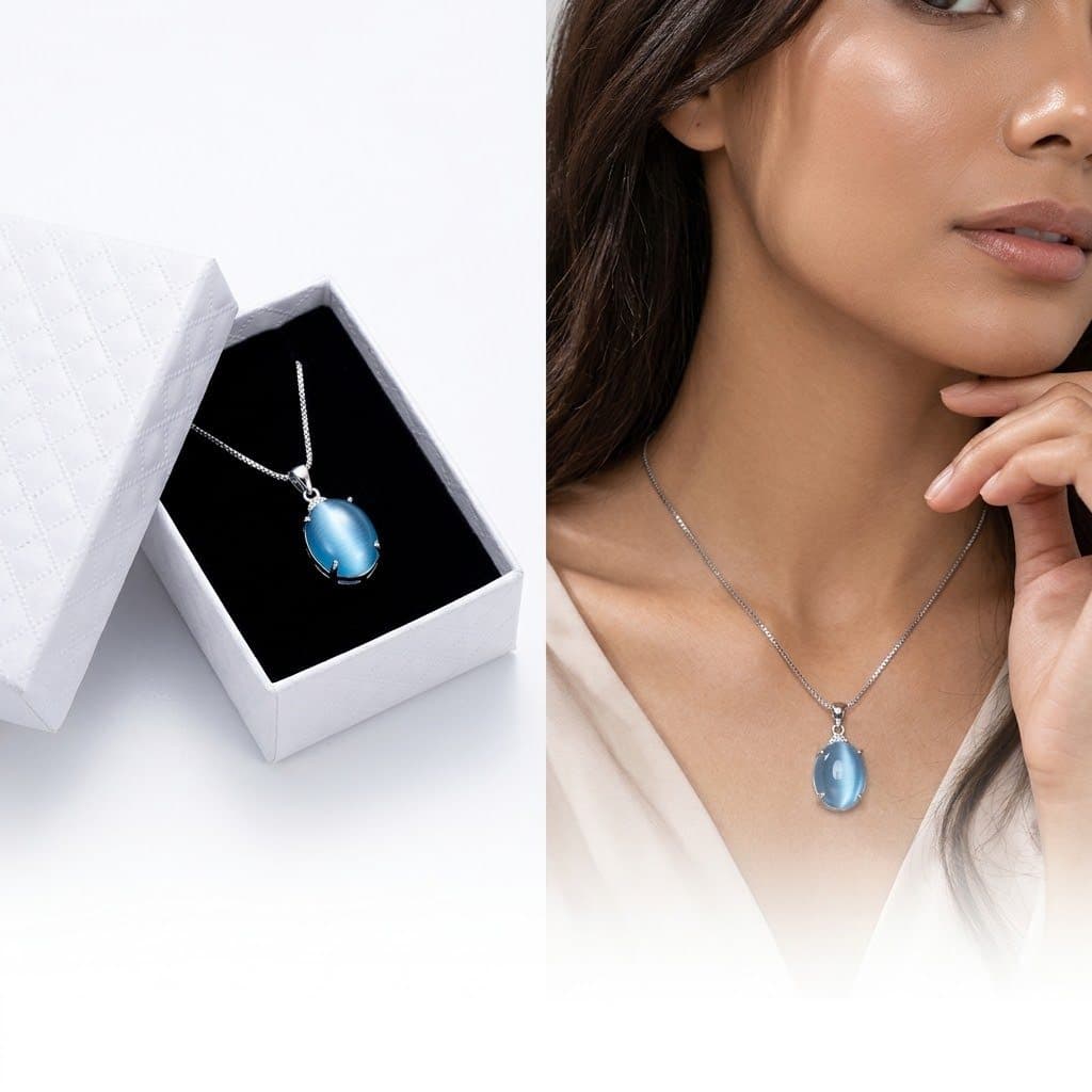Colar Feminino Duplo Pingente Azul Prata 925 de lei Banhado+ Caixa para Presente Luxuosa Perfeito