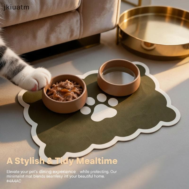 [jkiuatm] Tapete De Alimentação Para Gatos , Absorvente À Prova D'água , Antiderrapante , Borda Ondulada , Design , Almo