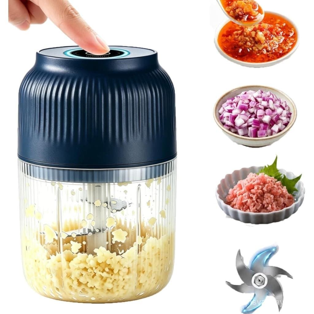 Picador Elétrico de Alho, Picador de Alimentos Recarregável por USB, Mini Picador de Vegetais, Triturador de Alho e